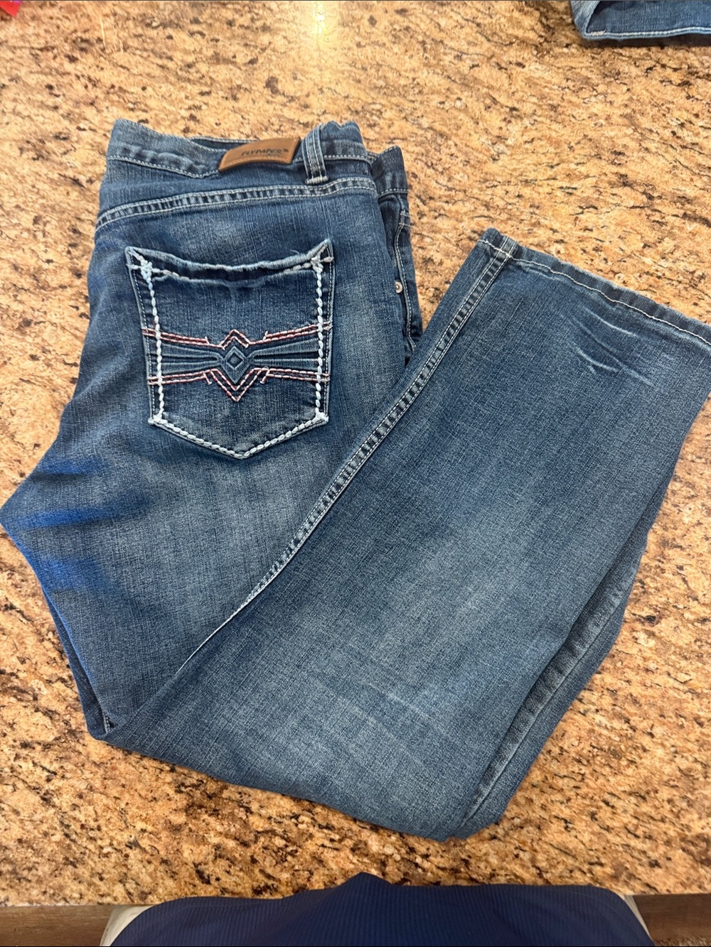Flypaper Blue Straight Leg Jeans with Embroidered Back Pocket